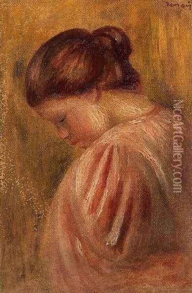 Portrait Of A Girl In Red Oil Painting - Pierre Auguste Renoir