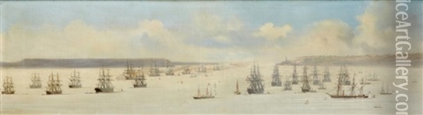 Panorama Of The British And French Fleets Meeting Off Brest, 21st August 1865 Oil Painting - Jean Baptiste Henri Durand-Brager