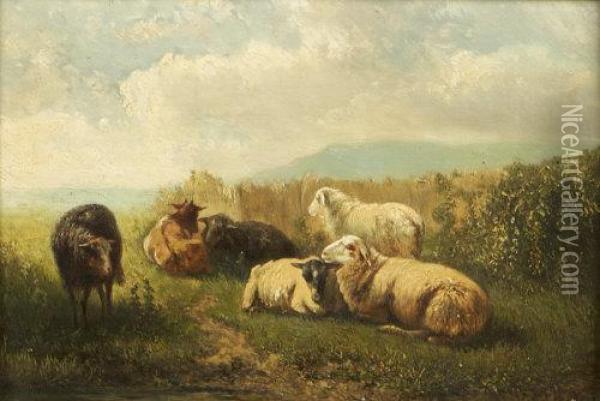 Pastoral Landscape With Sheep Oil Painting - Johannes-Hubertus-Leonardus de Haas