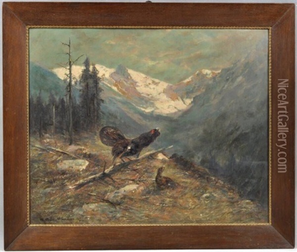 Birkhuhn Und Birkhahn Im Hochgebirge Oil Painting - Moritz Mueller the Younger