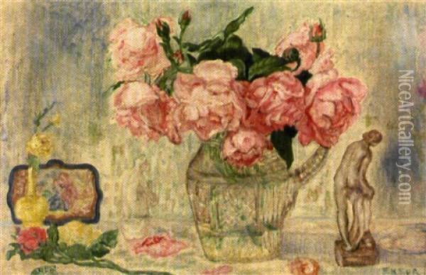 Roses Et Tangras Oil Painting - James Ensor