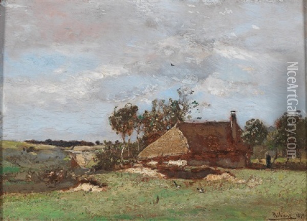 Landscape With Farmhouse Oil Painting - Rudolf Ribarz