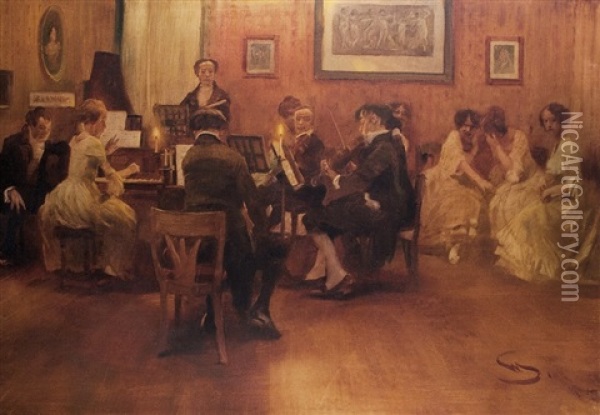 Evening Concert Oil Painting - Wilhelm Schreuer