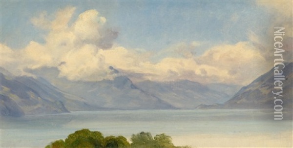 Clouds Over Lake Thun, As Seen From Leissigen Oil Painting - Johann Friedrich Dietler