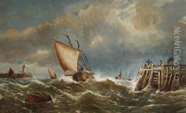 Shipping In A Swell Oil Painting - William (of Ramsgate) Broome