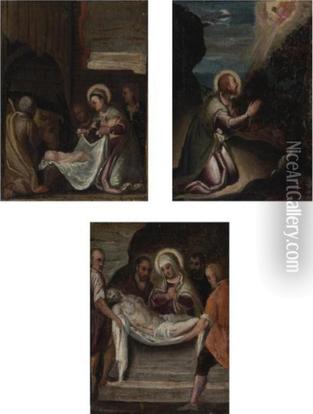 The Adoration Of The Magi, 
Christ Praying In The Desert, Thelamentation: A Set Of Three Paintings Oil Painting - Jacopo Robusti, II Tintoretto
