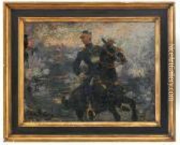 A Mounted Officer Oil Painting - Ilya Efimovich Efimovich Repin