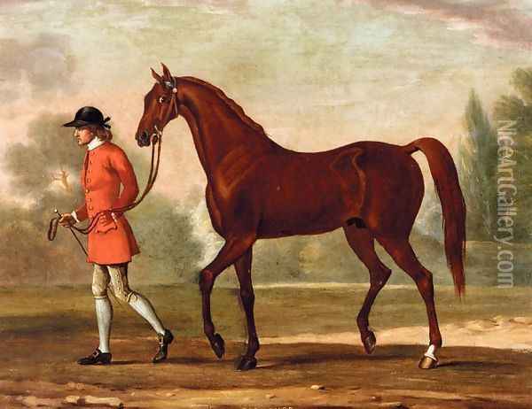 Portrait of 'Dormouse', a Bay Racehorse Led by a Jockey Oil Painting - Thomas Spencer