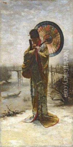 Japonnaise A L'ombrelle Oil Painting - Leon Albert Hayon