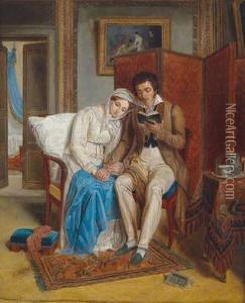 Ein Ehemann Liest Seiner Rekonvaleszenten Gattin Vor Oil Painting - Louis Bertin Parant