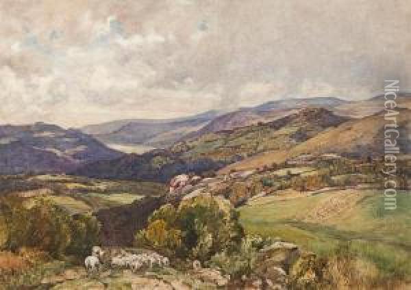 Brithdir Looking Towards Barmouth Oil Painting - Herbert Hughes Stanton