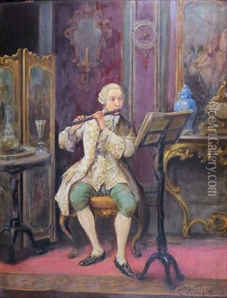 Le Joueur De Flute Traversiere Oil Painting - Cesare Vianello