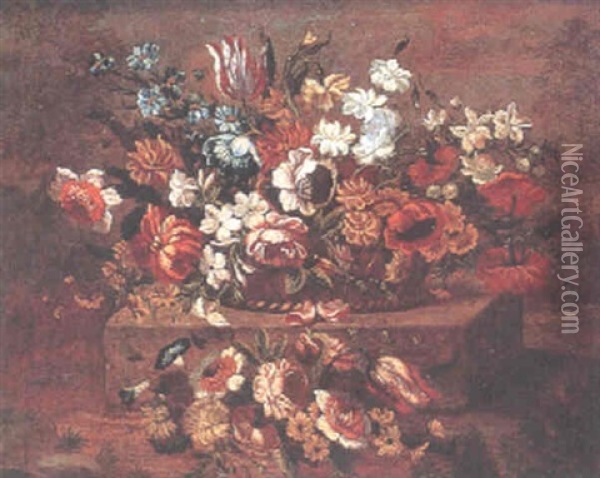 Stilleben Med Blommor I Korg Oil Painting - Juan De Arellano