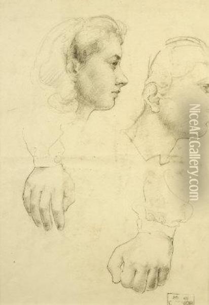 Double Profile And Hand Study Oil Painting - Roderic O'Conor