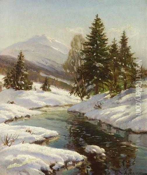 Constantin Westchiloff . Winter In Chamonix Oil Painting - Constantin Alexandr. Westchiloff