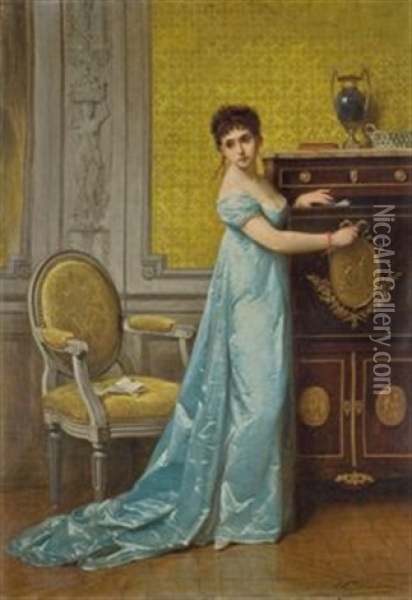 Elegante Au Secretaire Oil Painting - Edouard Jean Conrad Hamman