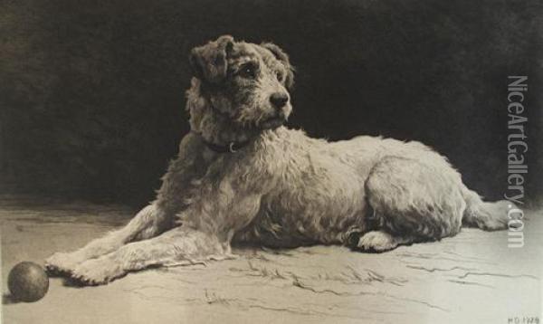 'ready' A Wire-haired Fox Terrier Oil Painting - Herbert Thomas Dicksee