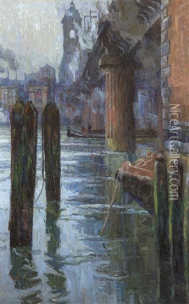 Le Cannon Street Bridge (qui En Portait Encore Son Nom D'origine Alexandra Bridge) (london) Oil Painting - Albert Baertsoen