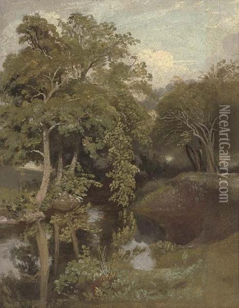 A Wooded River Landscape Oil Painting - Lionel Constable