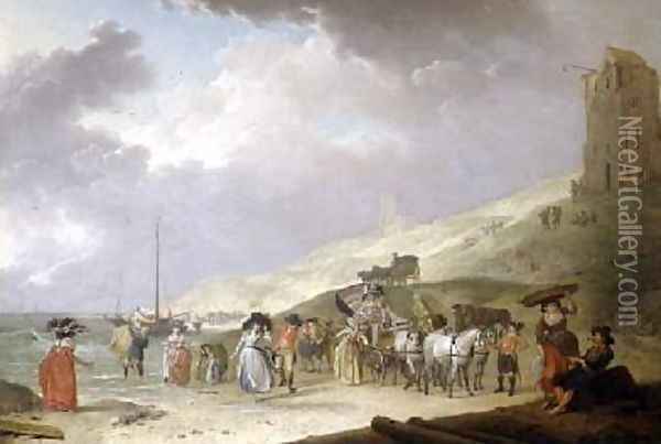 Elegant Company on the Beach at Scheveningen 1787 Oil Painting - Hendrick de Meyer