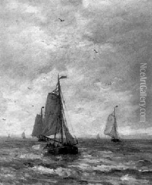Sailing Vessels In Choppy Seas Oil Painting - Hendrik Willem Mesdag