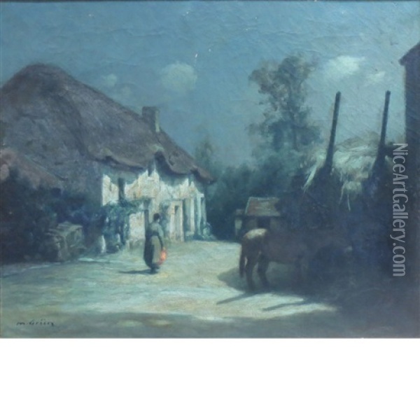 Village Street At Night Oil Painting - Maurice Grun
