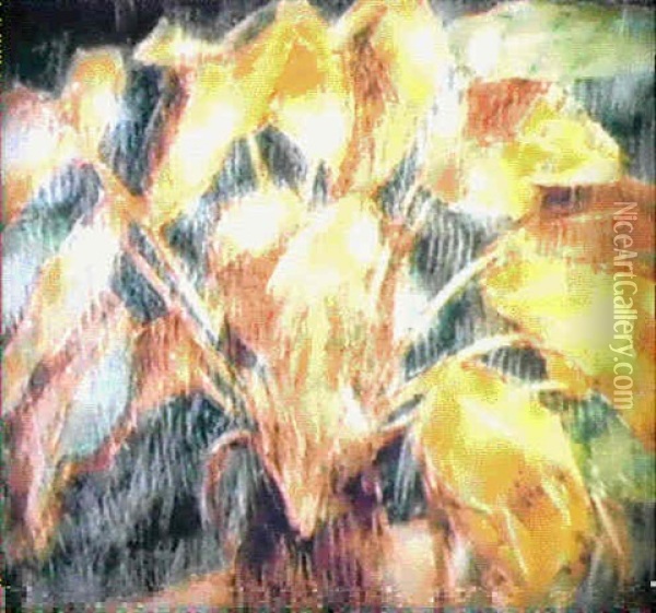 Gelbe Bluten In Braunem Krug Oil Painting - Christian Rohlfs