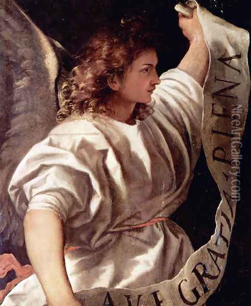 Polyptych of the Resurrection, Archangel Gabriel Oil Painting - Tiziano Vecellio (Titian)