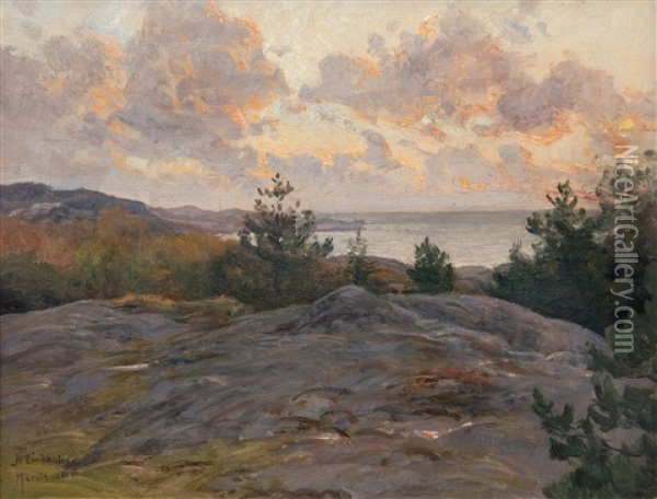 Cliffs On The Shore Oil Painting - Berndt Adolf Lindholm