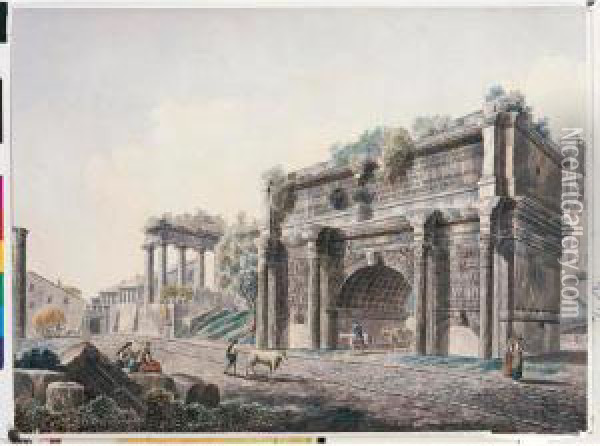 View Of The Forum, With The Arch Of Septimus Severus Oil Painting - Franz Keiserman