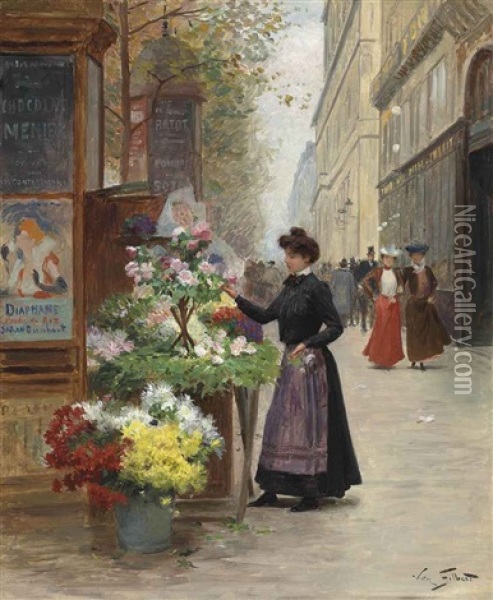 Florist On A Paris Boulevard Oil Painting - Victor Gabriel Gilbert