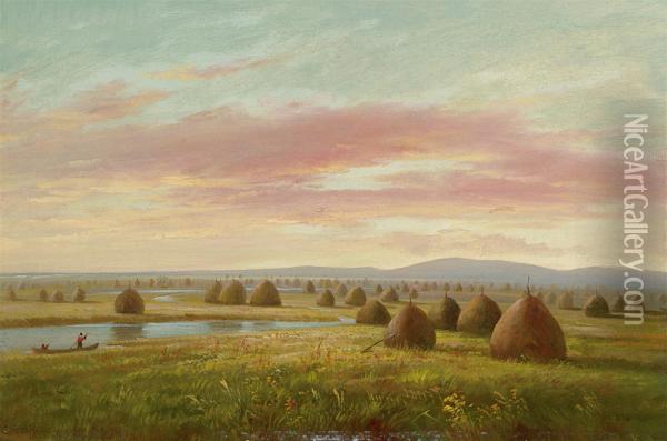 Haystacks, New England Oil Painting - Charles Lanman