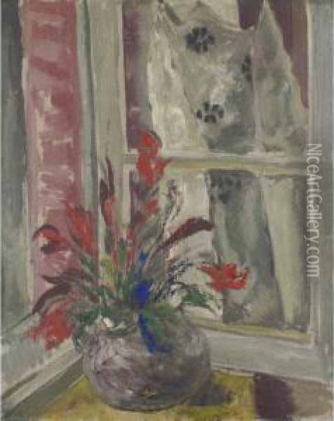 Flowers At The Window Oil Painting - Leopold Gottlieb