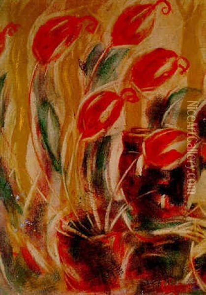 Rote Tulpen Oil Painting - Christian Rohlfs