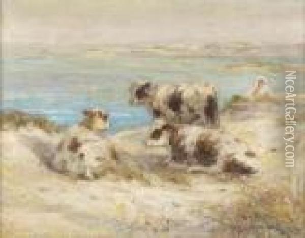 Calves And Child On The Sea-shore Oil Painting - George Smith