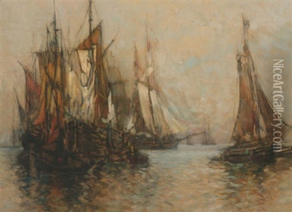 Schiffe Im Hafen Oil Painting - Otto Hammel