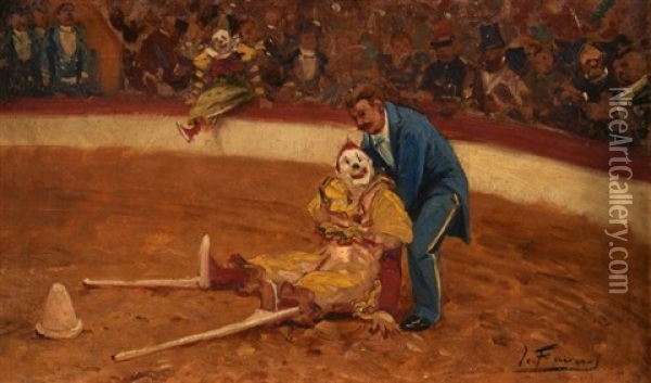 Numero De Clowns Avec Echasses Oil Painting - Joseph B.B. Faverot