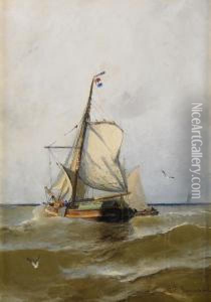 Fransk Segelskuta Vid Hallandska Kusten Oil Painting - Christian Fredrik Swensson