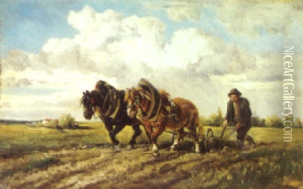 Ploughing The Fields Oil Painting - Ignaz Ellminger