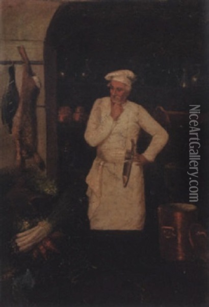 Chef In His Kitchen Oil Painting - Theodule Ribot