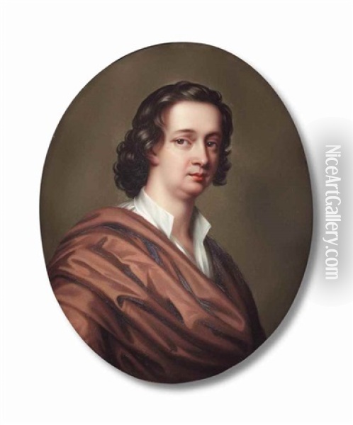 Charles Beale (fl. 1652-1681), Draped In A Brown Cloak With White Shirt And Upturned Collar Oil Painting - Henry-Pierce Bone