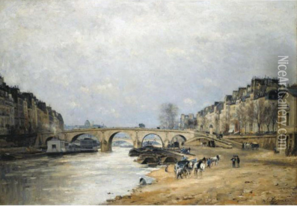 La Seine Au Pont Marie Oil Painting - Stanislas Lepine