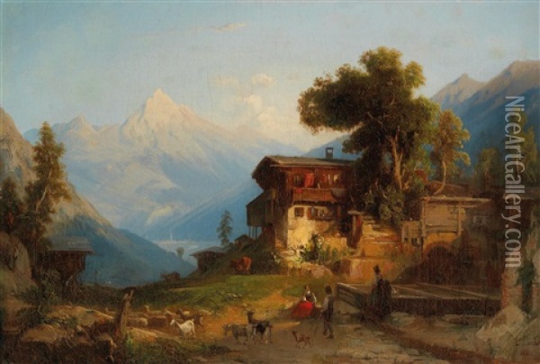 Farm In The Alps Oil Painting - Karl Ludwig Lincke