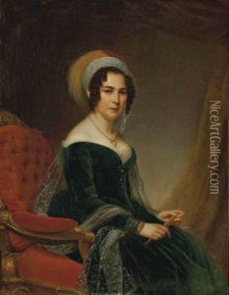 Dame Au Turban Ou Portrait De Madame Moritz Koenigswarter, Nee Cecilia Wertheimer Oil Painting - Louis Muraton