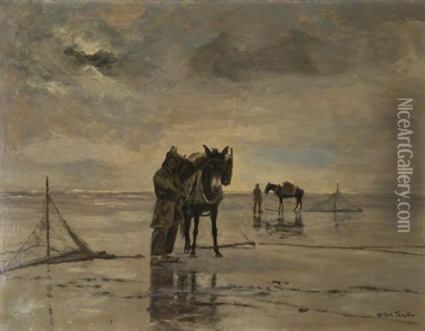 Pecheurs De Crevettes Oil Painting - Arthur (Traelliw) Willaert