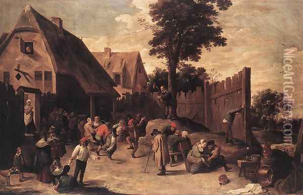 Peasants Dancing outside an Inn 1645-50 Oil Painting - David The Younger Teniers