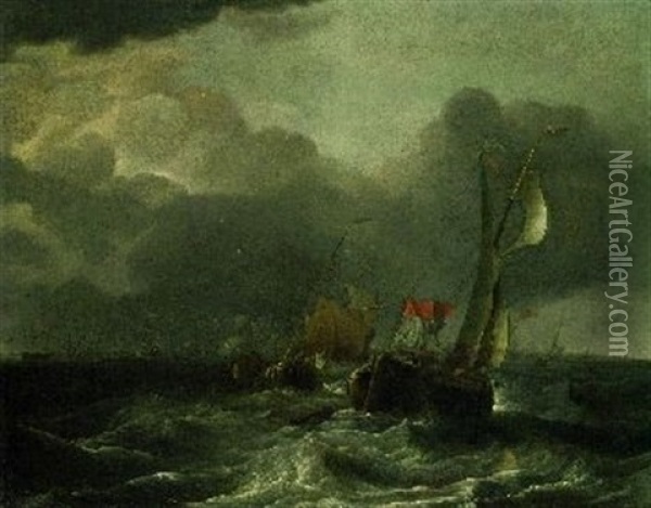 Segelboote In Frischem Wind Vor Amsterdam Oil Painting - Hendrik Jacobsz Dubbels