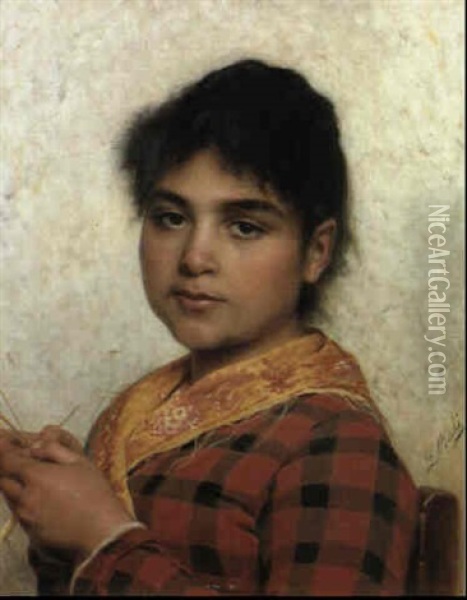 Portrait Of A Young Girl Oil Painting - Luigi Bechi
