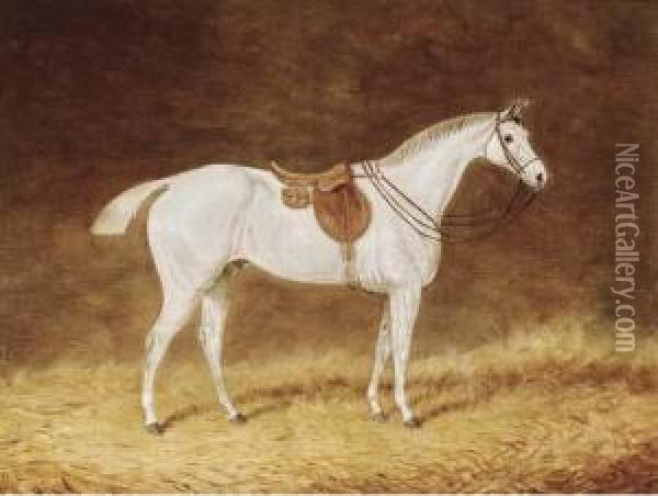 A Saddled Grey Hunter In A Stable; And A Saddled Bay Hunter In Astable Oil Painting - Joseph Mallord William Turner
