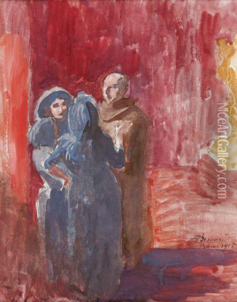 Moine Franciscain Parlant Avec Trois Femmes Oil Painting - Paul Albert Besnard